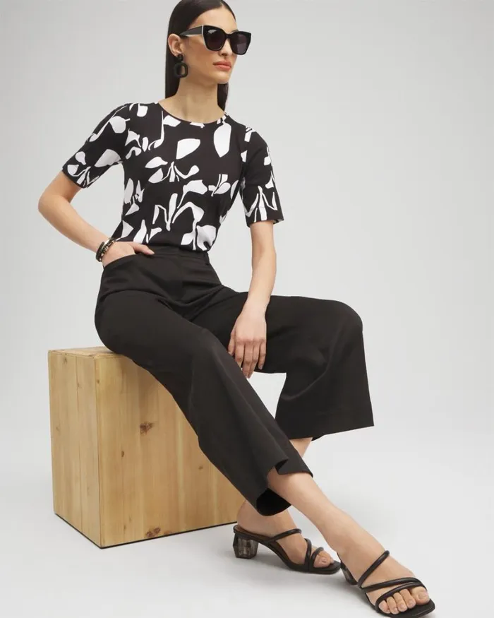 Chico039s Tops Abstract Everyday Elbow Sleeve Tee Black 8211 Clothing