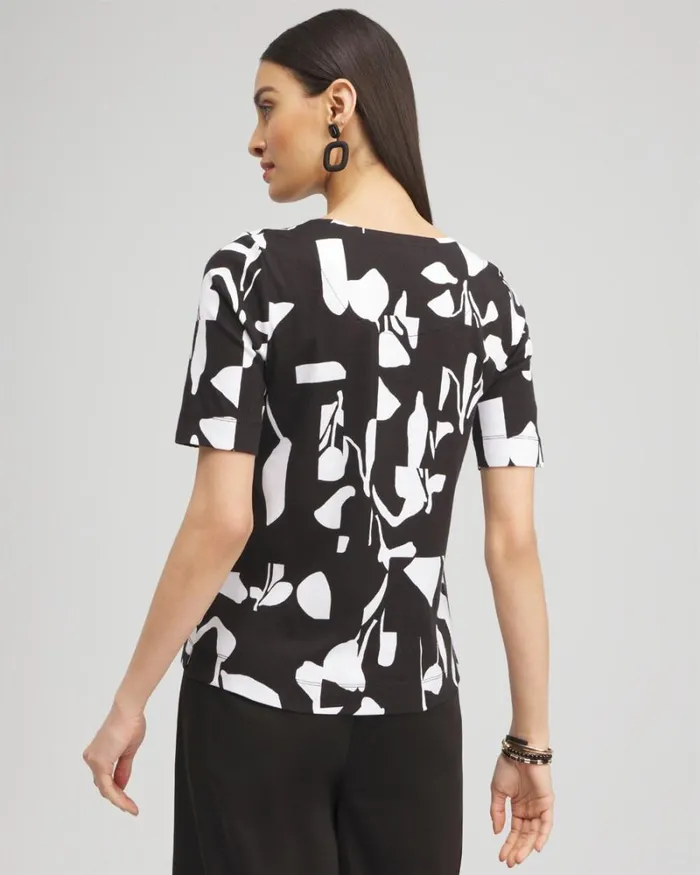 Chico039s Tops Abstract Everyday Elbow Sleeve Tee Black 8211 Clothing