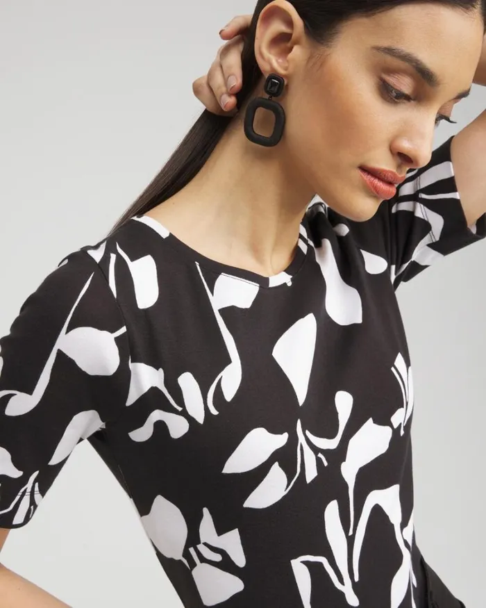 Chico039s Tops Abstract Everyday Elbow Sleeve Tee Black 8211 Clothing
