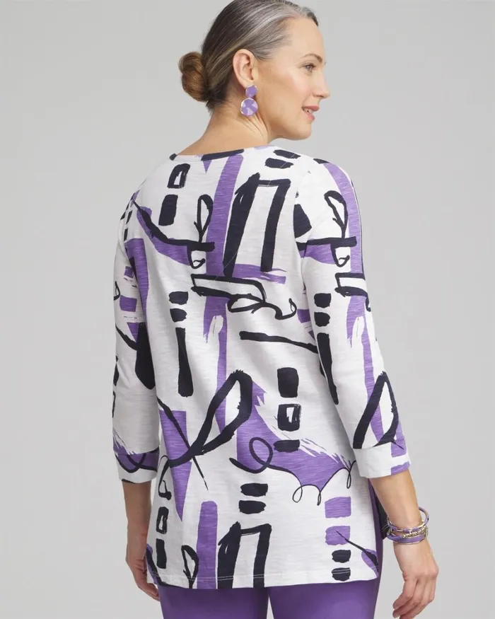Chico039s Tops Abstract Henley Side Slit Tunic Alabaster 8211 Clothing