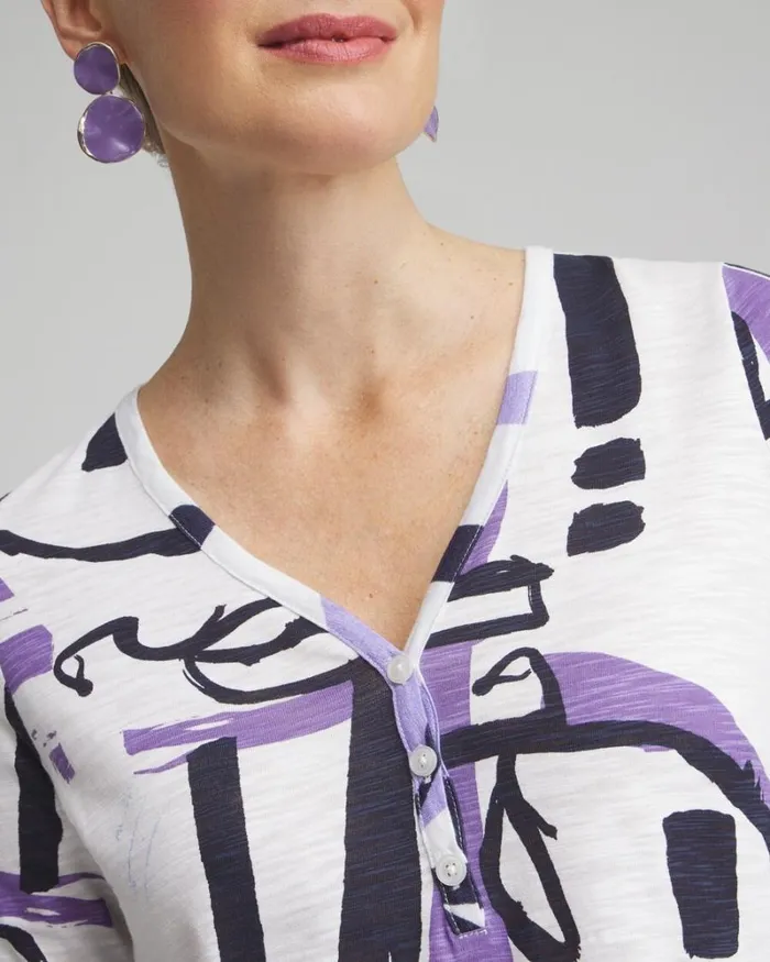 Chico039s Tops Abstract Henley Side Slit Tunic Alabaster 8211 Clothing