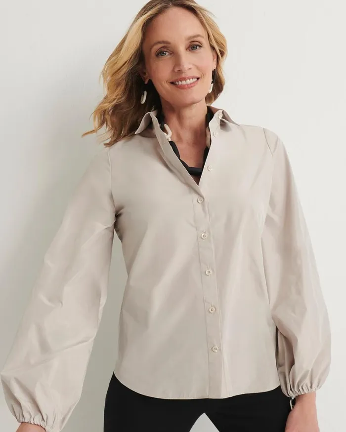 Chico039s Tops Bungee Sleeve Shirt Smokey Taupe 8211 Clothing
