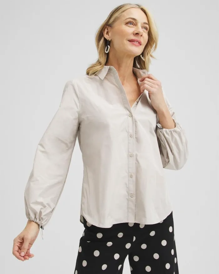Chico039s Tops Bungee Sleeve Shirt Smokey Taupe 8211 Clothing