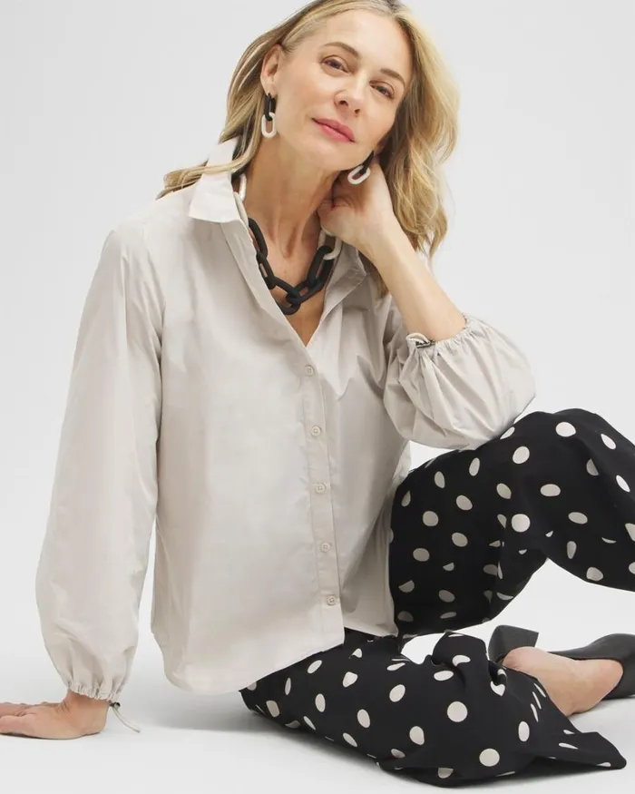 Chico039s Tops Bungee Sleeve Shirt Smokey Taupe 8211 Clothing