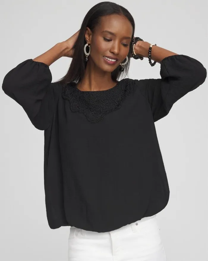 Chico039s Tops Chiffon Bubble Hem Top Black 8211 Clothing