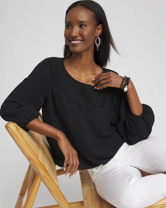 Chico039s Tops Chiffon Bubble Hem Top Black 8211 Clothing