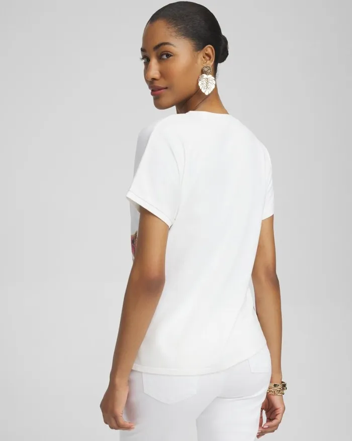 Chico039s Tops Dolman Foil Leaf Print Tee Alabaster 8211 Clothing