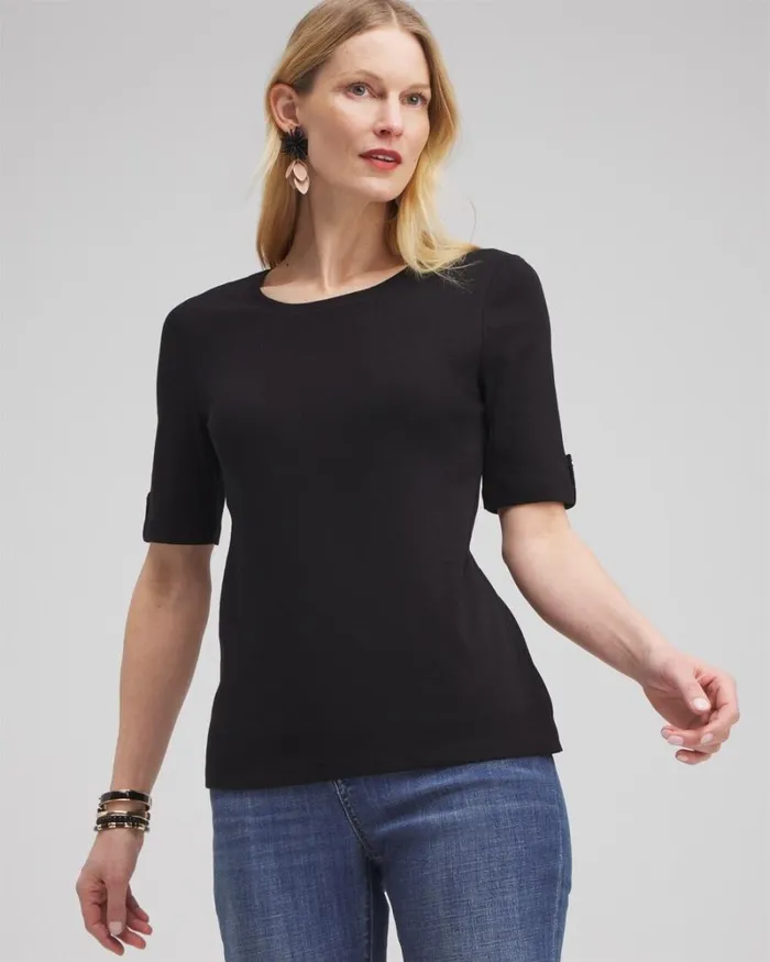 Chico039s Tops Elbow Sleeve Cotton Tee Black 8211 Clothing