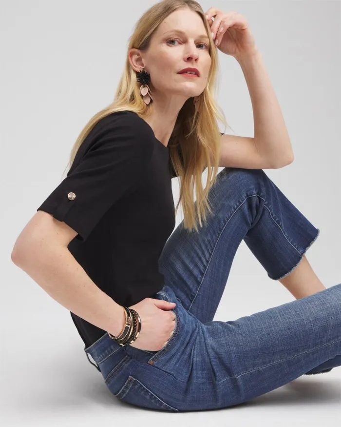 Chico039s Tops Elbow Sleeve Cotton Tee Black 8211 Clothing