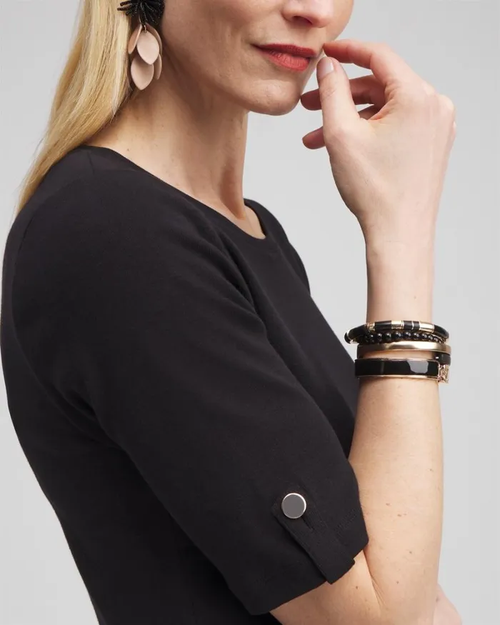 Chico039s Tops Elbow Sleeve Cotton Tee Black 8211 Clothing