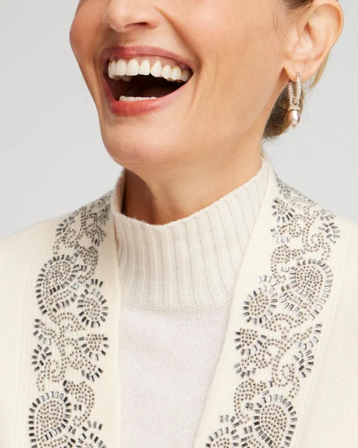 Chico039s Tops Embellished Placket Sweater Ruana English Cream 8211 Clothing Chico039s Tops Embellished Placket Sweater Ruana English Cream 8211 Clothing