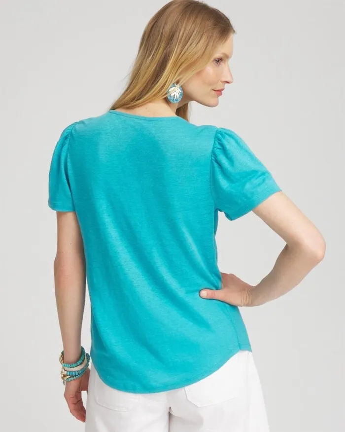Chico039s Tops Linen Flutter Sleeve Tee Oceano 8211 Clothing