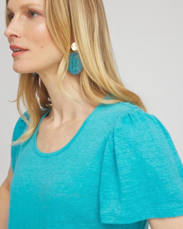 Chico039s Tops Linen Flutter Sleeve Tee Oceano 8211 Clothing