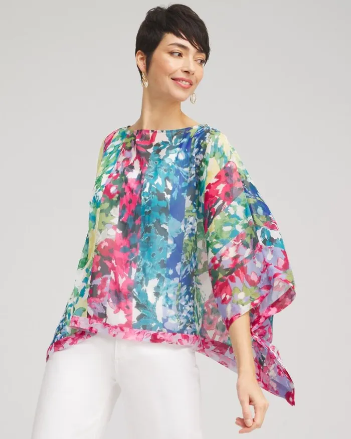 Chico039s Tops Mixed Floral Poncho Classic Navy 8211 Clothing