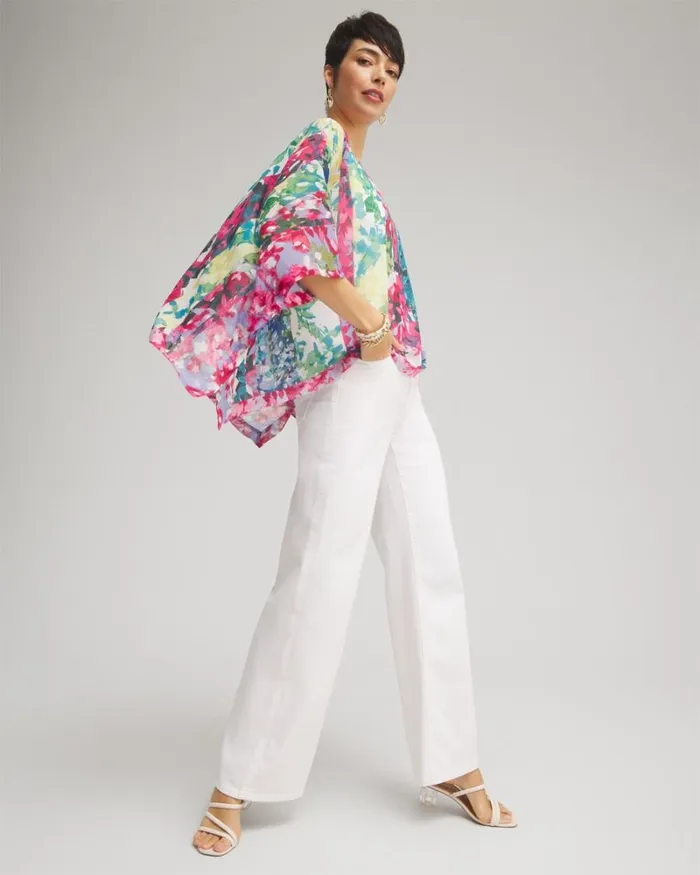 Chico039s Tops Mixed Floral Poncho Classic Navy 8211 Clothing