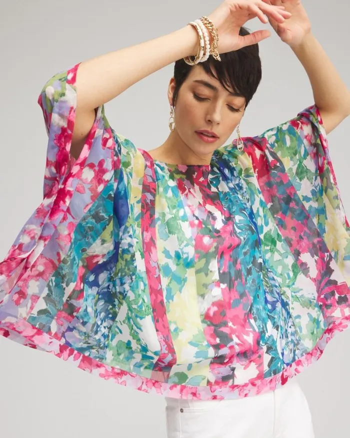Chico039s Tops Mixed Floral Poncho Classic Navy 8211 Clothing