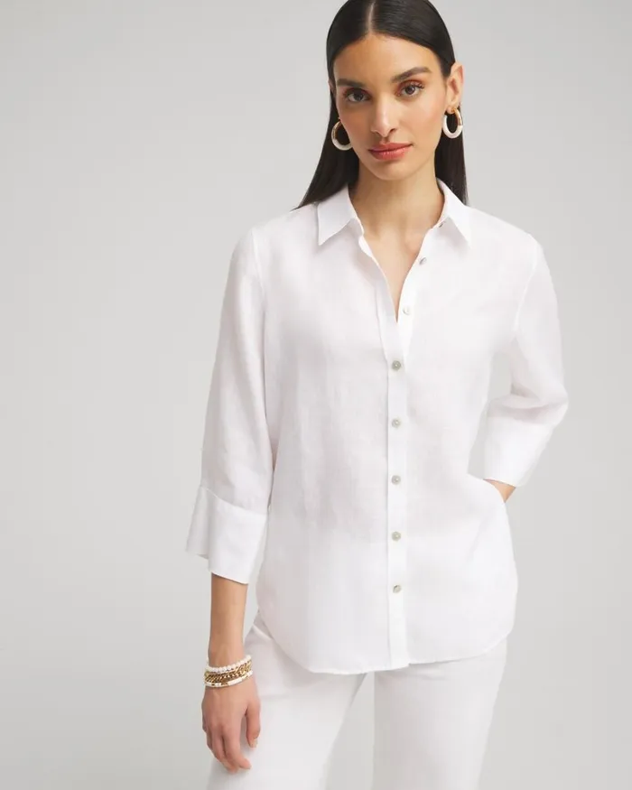 Chico039s Tops No Iron Linen 34 Sleeve Shirt Optic White 8211 Clothing