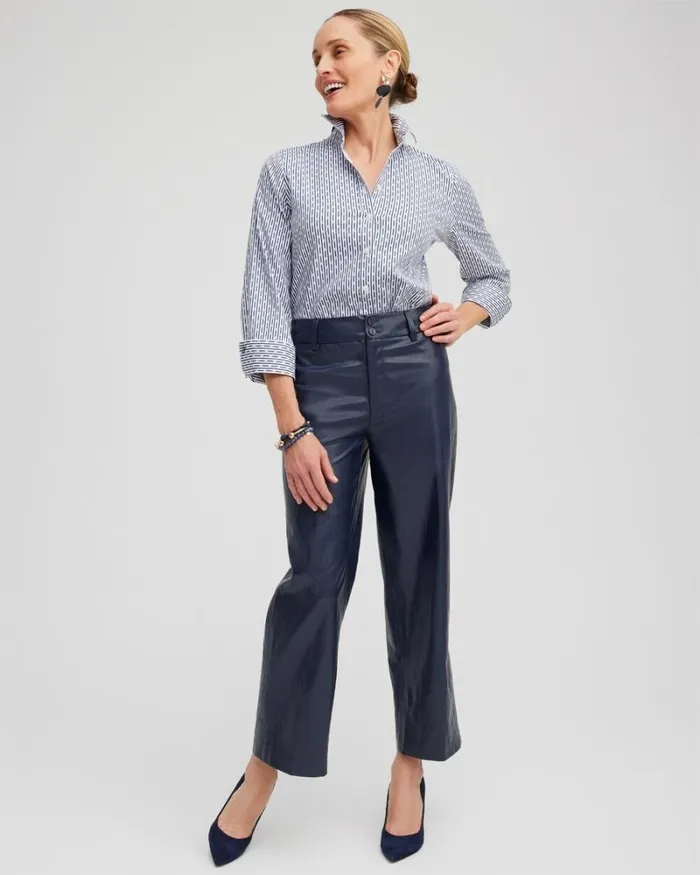 Chico039s Tops No Iron Stretch Dot Stripe Shirt Azores Blue 8211 Clothing