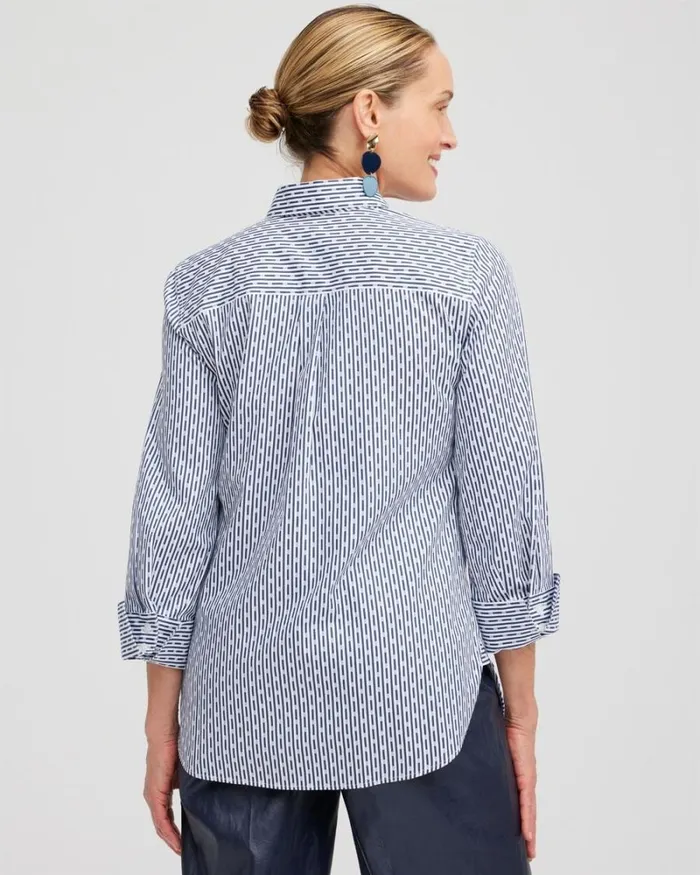 Chico039s Tops No Iron Stretch Dot Stripe Shirt Azores Blue 8211 Clothing