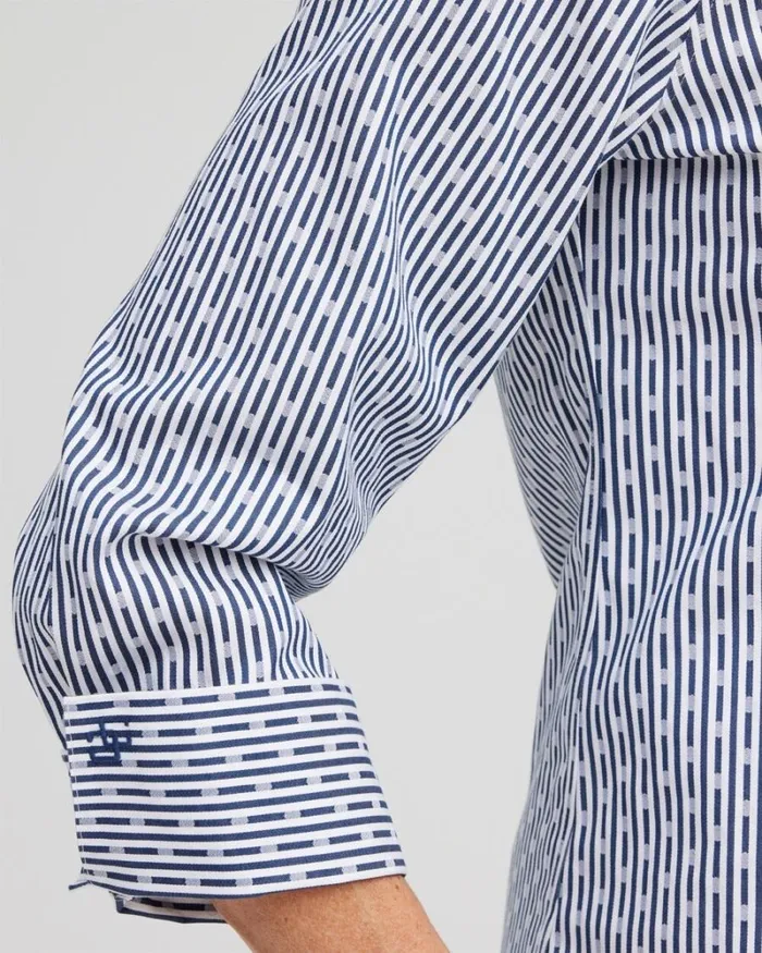 Chico039s Tops No Iron Stretch Dot Stripe Shirt Azores Blue 8211 Clothing