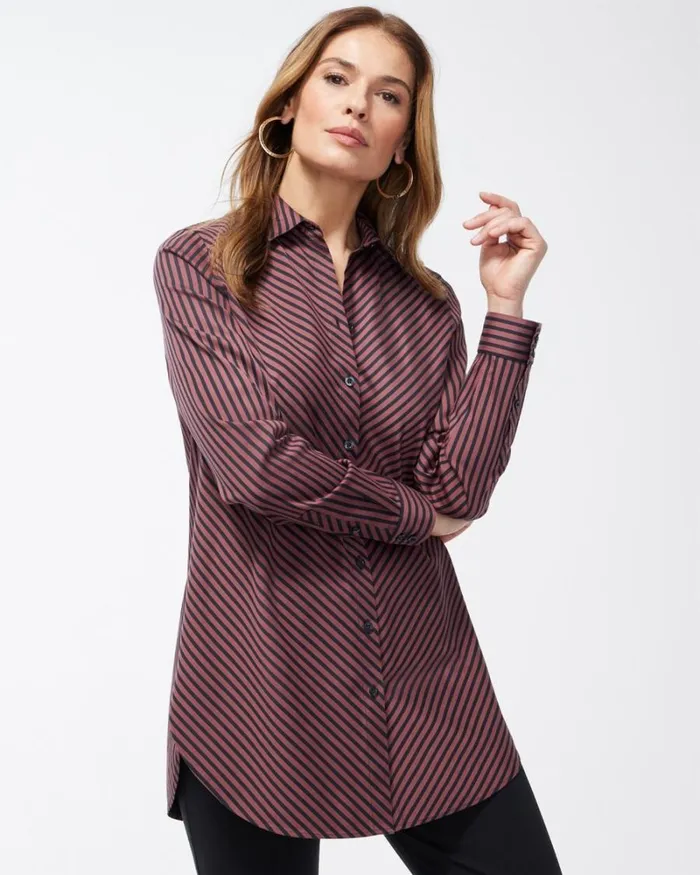 Chico039s Tops No Iron Stretch Sable Imperial Stripe Tunic Sable Brown 8211 Clothing Chico039s Tops No Iron Stretch Sable Imperial Stripe Tunic Sable Brown 8211 Clothing