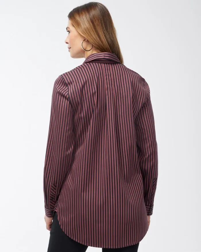 Chico039s Tops No Iron Stretch Sable Imperial Stripe Tunic Sable Brown 8211 Clothing