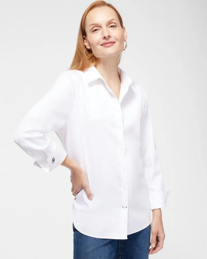 Chico039s Tops NoIron Stretch Shirt Optic White 8211 Clothing