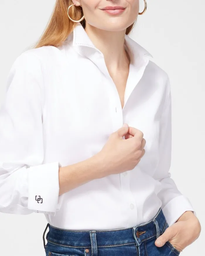 Chico039s Tops NoIron Stretch Shirt Optic White 8211 Clothing