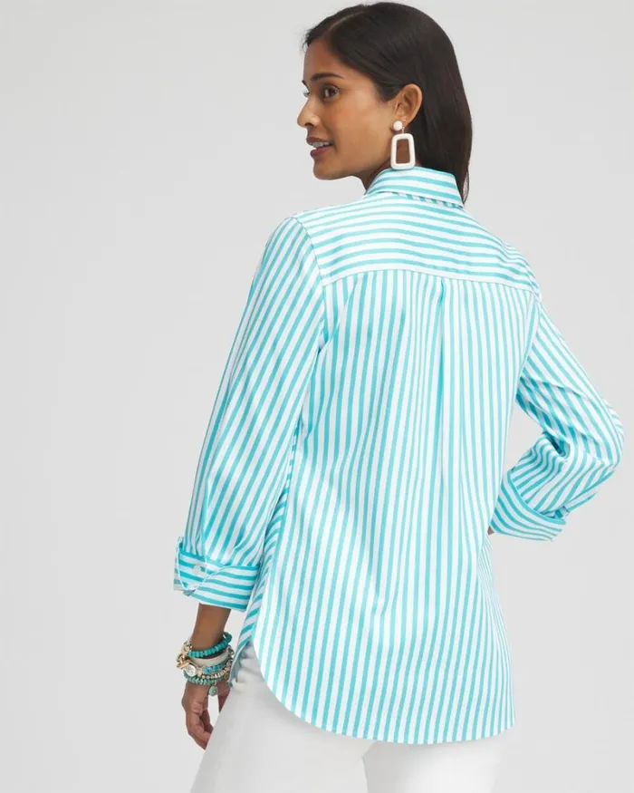 Chico039s Tops No Iron Stretch Stripe Shirt Oceano 8211 Clothing