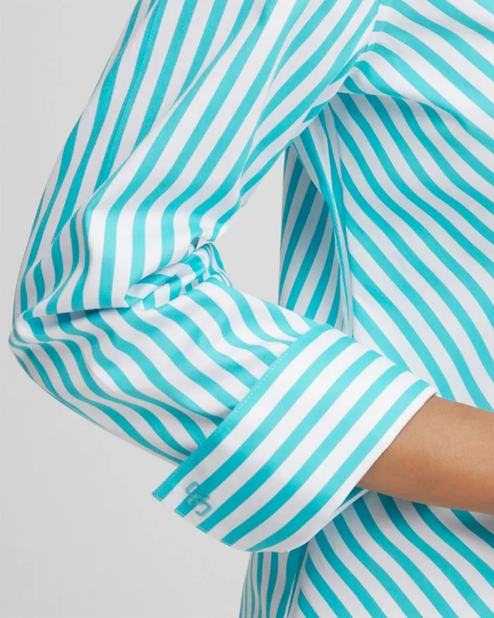 Chico039s Tops No Iron Stretch Stripe Shirt Oceano 8211 Clothing