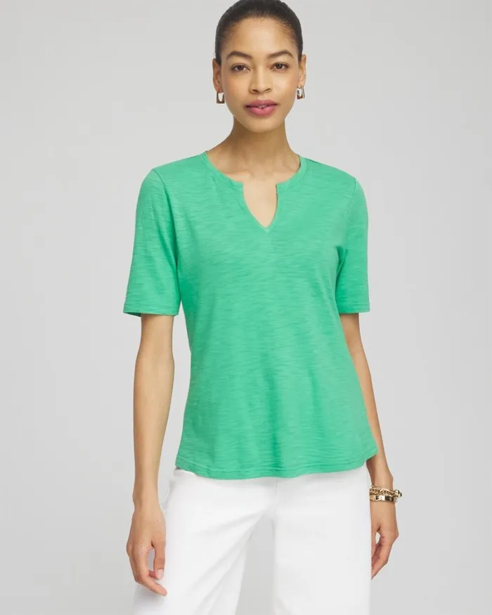 Chico039s Tops Notch Neck Tee Grassy Green 8211 Clothing
