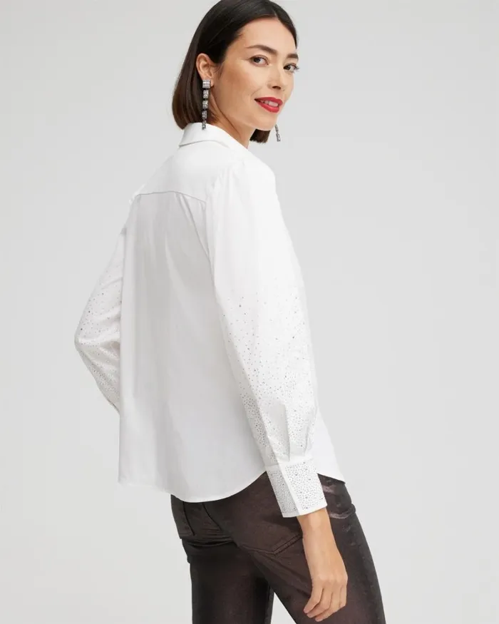 Chico039s Tops Poplin Embellished Sleeve Shirt Alabaster 8211 Clothing