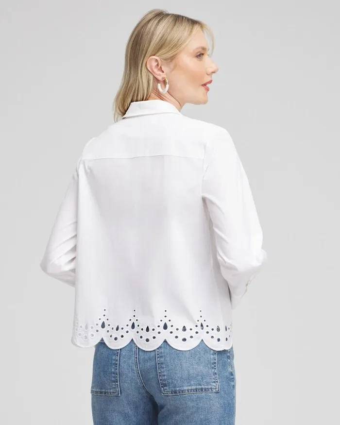 Chico039s Tops Poplin Eyelet Hem Shirt Alabaster 8211 Clothing