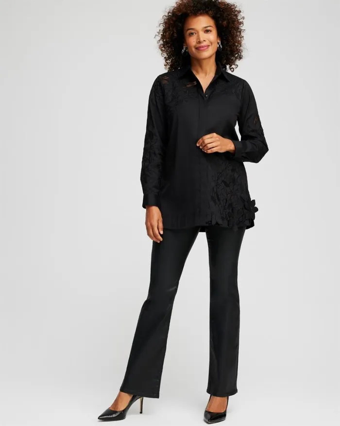 Chico039s Tops Poplin Lace Tunic Black 8211 Clothing