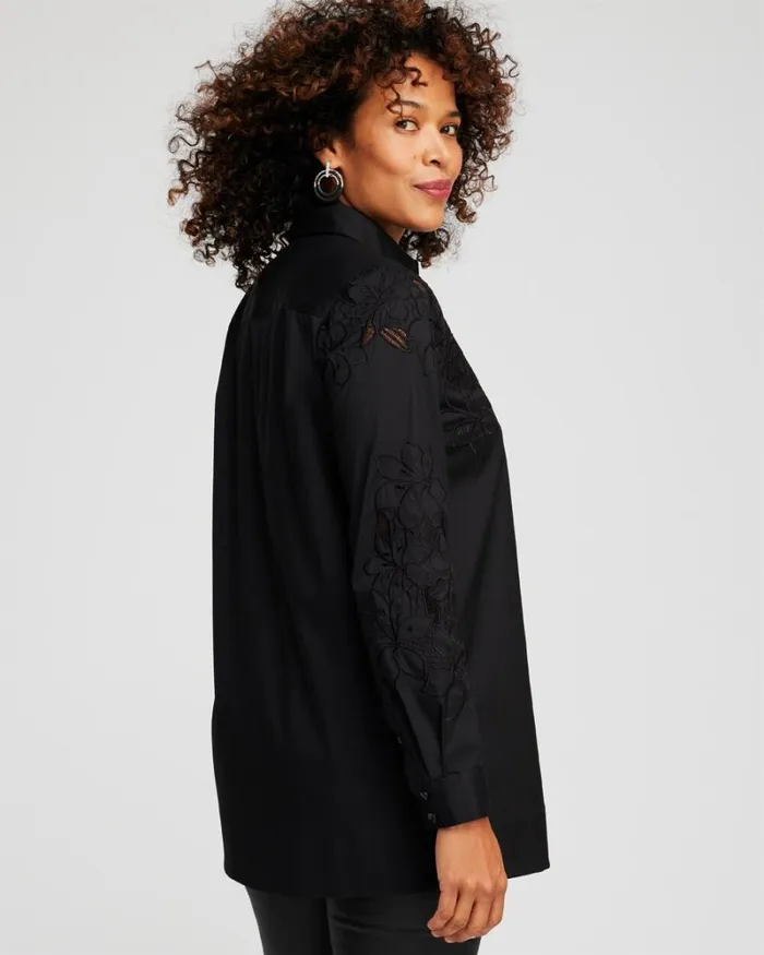 Chico039s Tops Poplin Lace Tunic Black 8211 Clothing