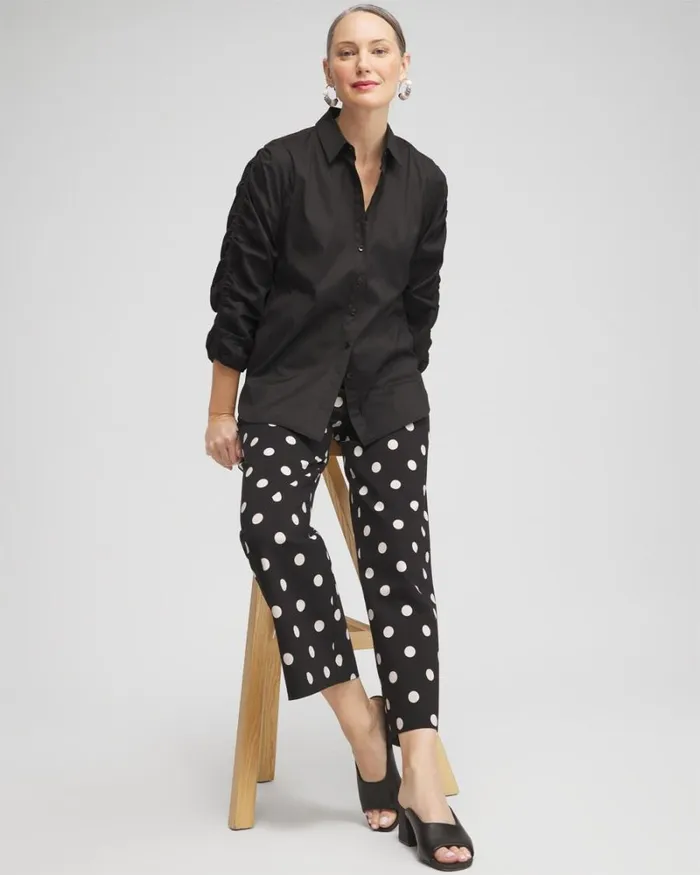 Chico039s Tops Poplin Ruched Sleeve Shirt Black 8211 Clothing