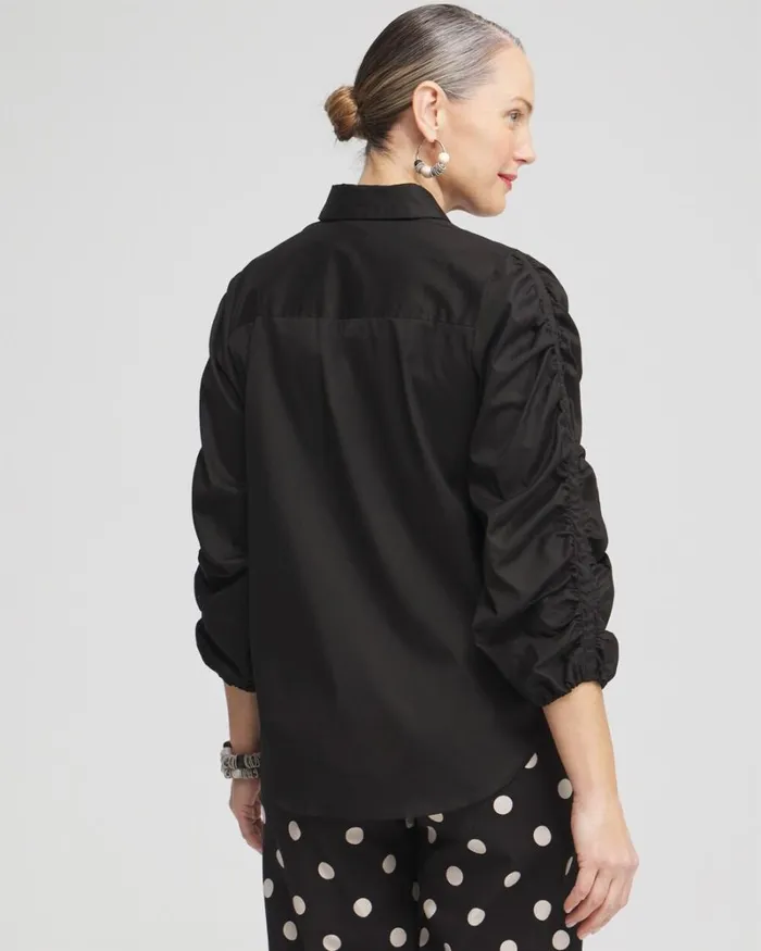 Chico039s Tops Poplin Ruched Sleeve Shirt Black 8211 Clothing