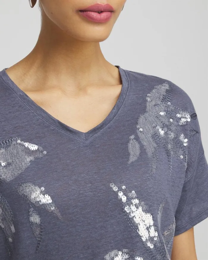 Chico039s Tops Slate Linen Sequin Tee Soft Slate 8211 Clothing