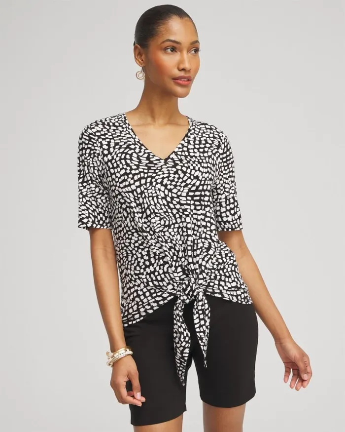 Chico039s Tops Squares Abstract TieFront Top Black 8211 Clothing