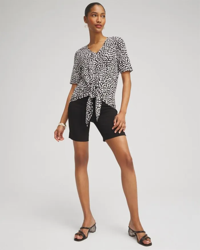 Chico039s Tops Squares Abstract TieFront Top Black 8211 Clothing