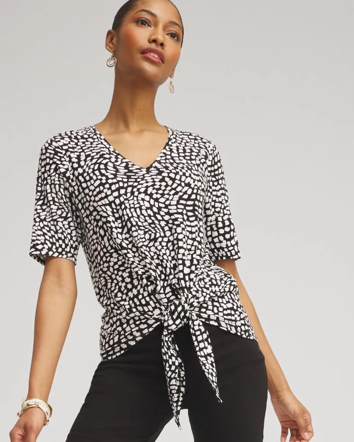 Chico039s Tops Squares Abstract TieFront Top Black 8211 Clothing