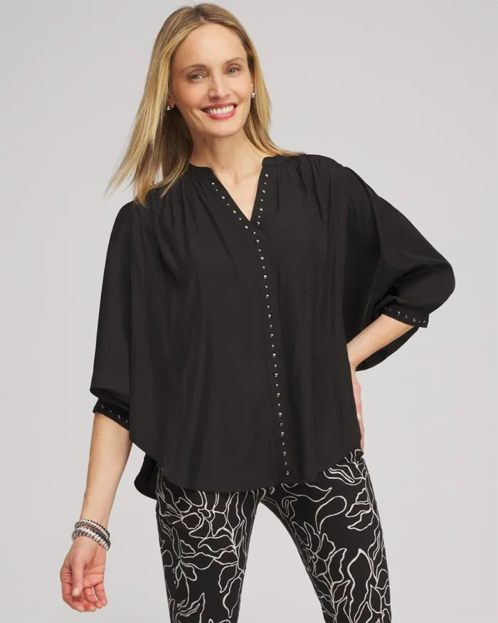 Chico039s Tops Stud Trim Top Black 8211 Clothing
