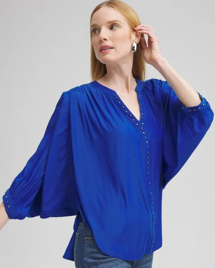 Chico039s Tops Stud Trim Top Intense Azure 8211 Clothing