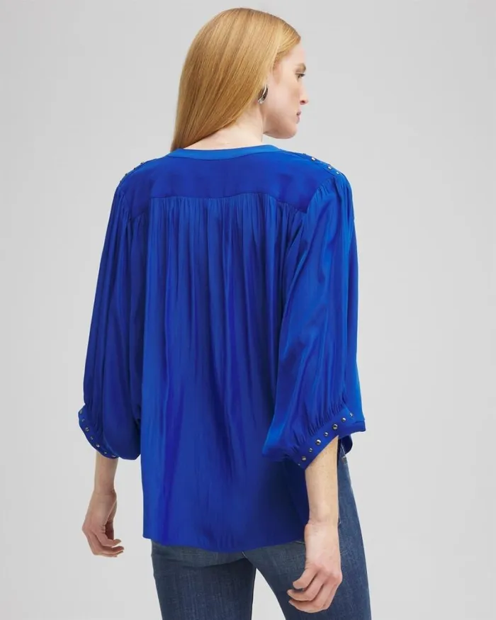 Chico039s Tops Stud Trim Top Intense Azure 8211 Clothing