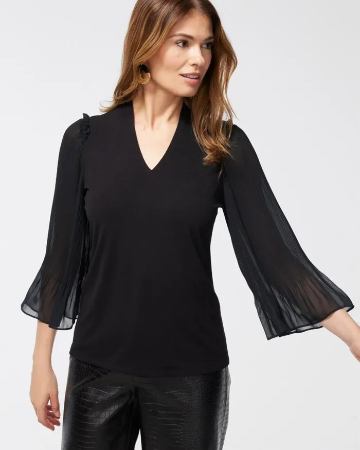 Chico039s Tops Touch Of Cool Chiffon Sleeve Tee Black 8211 Clothing