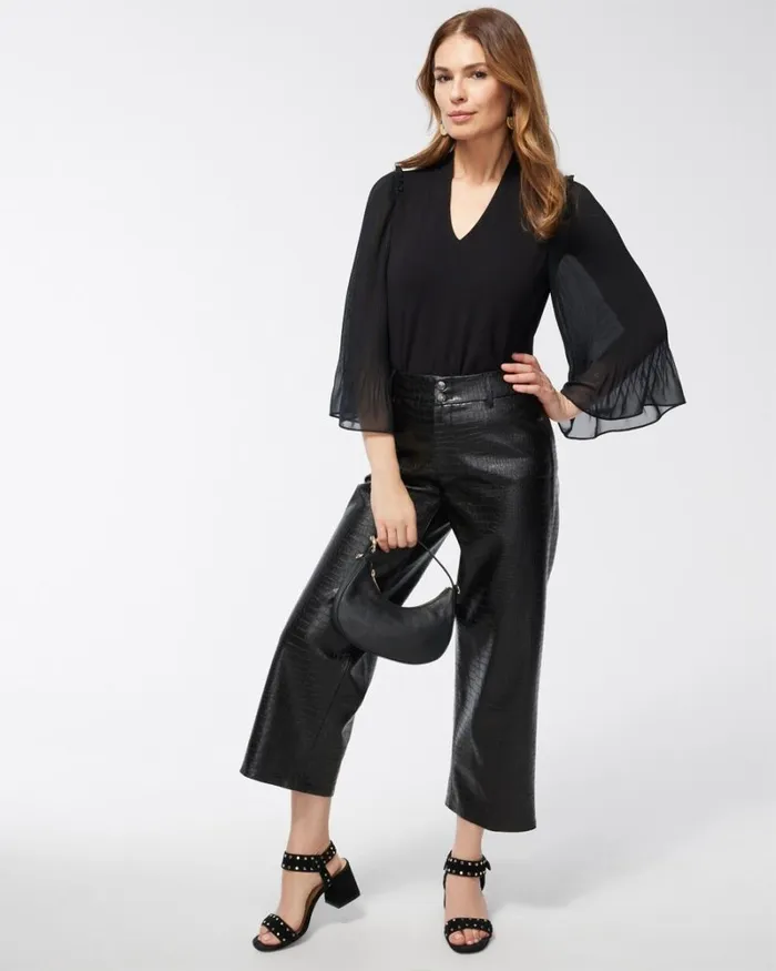 Chico039s Tops Touch Of Cool Chiffon Sleeve Tee Black 8211 Clothing