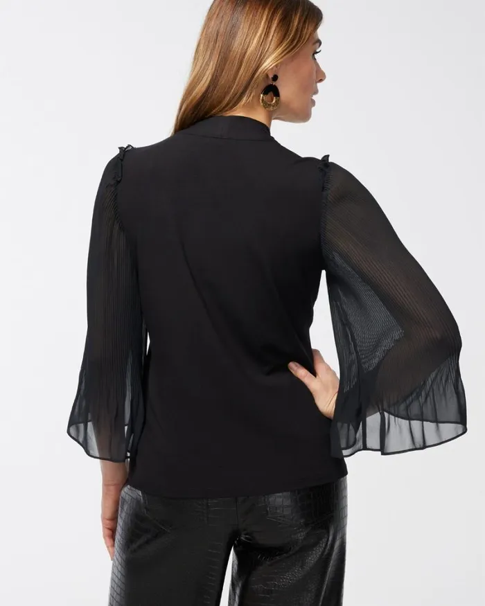 Chico039s Tops Touch Of Cool Chiffon Sleeve Tee Black 8211 Clothing