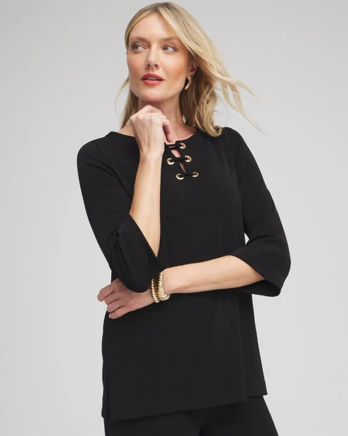 Chico039s Tops Travelers Lace Up Top Travelers Black 8211 Clothing
