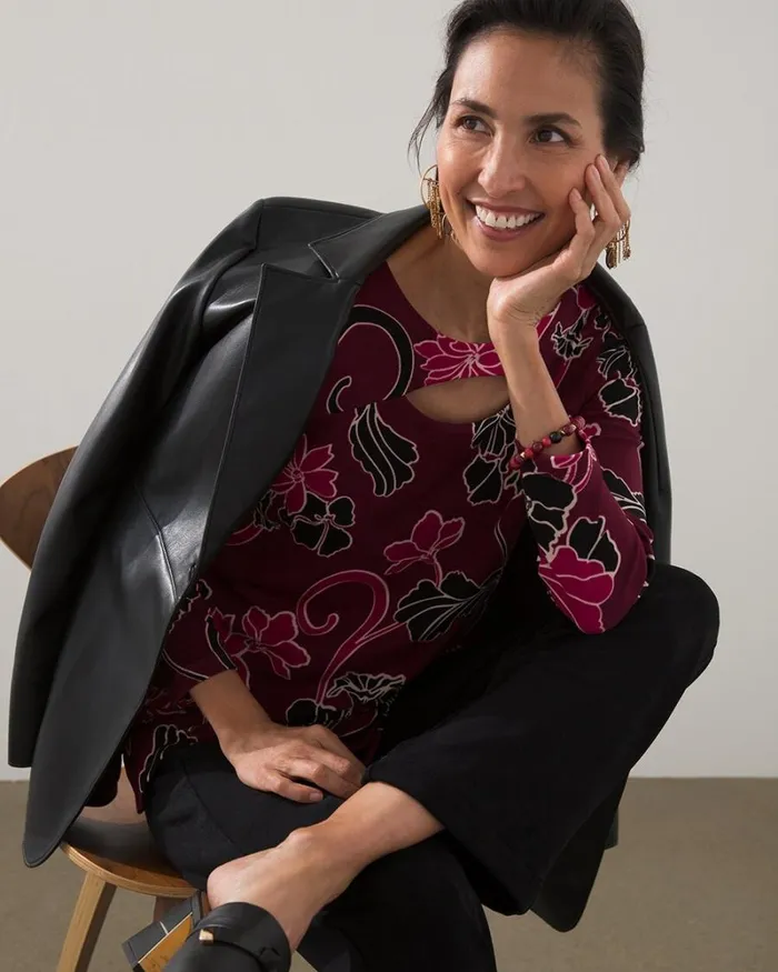 Chico039s Tops Travelers Print Keyhole Top Deep Chianti 8211 Clothing