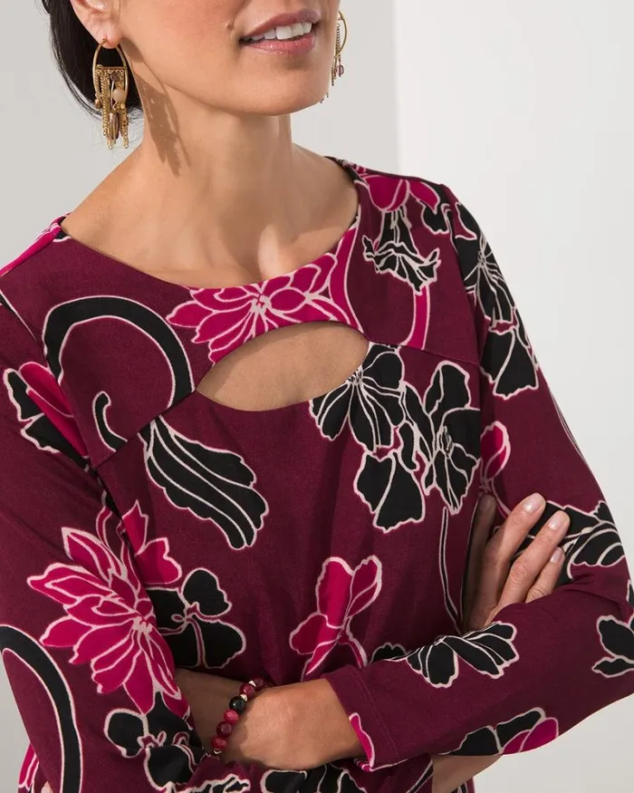 Chico039s Tops Travelers Print Keyhole Top Deep Chianti 8211 Clothing
